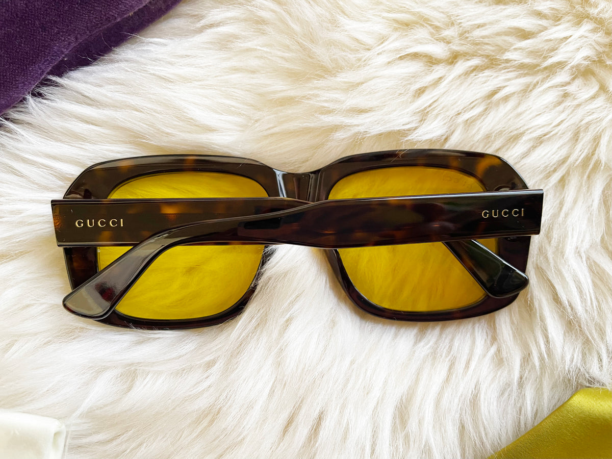 Gucci Oversized Tortoiseshell Yellow Tint Sunglasses girl on a vine