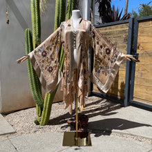 Load image into Gallery viewer, She rules her life like a bird in flight (Silk Floral Burnout Pink Beading on Camel)