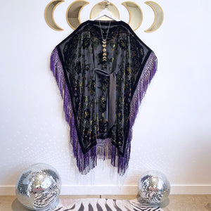 All This and Heaven Too (One-of-A-Kind Black floral with Purple Fringe)