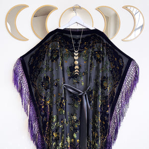 All This and Heaven Too (One-of-A-Kind Black floral with Purple Fringe)