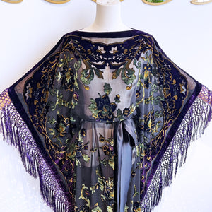 All This and Heaven Too (One-of-A-Kind Black floral with Purple Fringe)