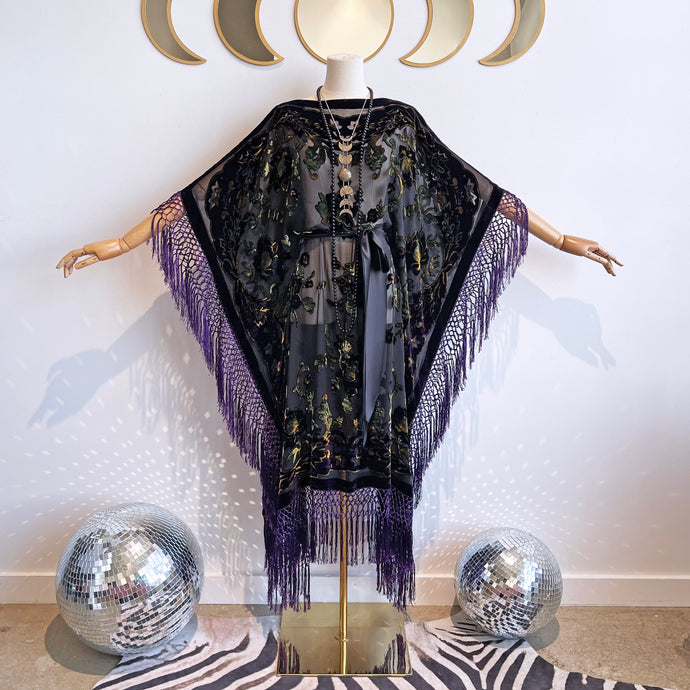 All This and Heaven Too (One-of-A-Kind Black floral with Purple Fringe)
