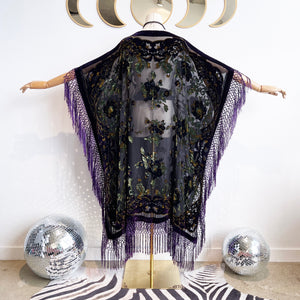 All This and Heaven Too (One-of-A-Kind Black floral with Purple Fringe)