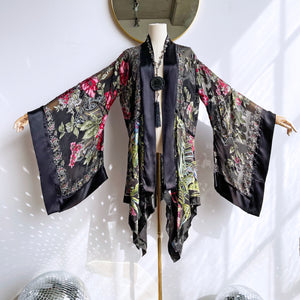 She rules her life like a bird in flight (Black Silk Tropical Paisley Floral Burnout)