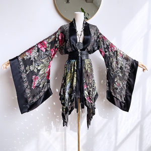 She rules her life like a bird in flight (Black Silk Tropical Paisley Floral Burnout)