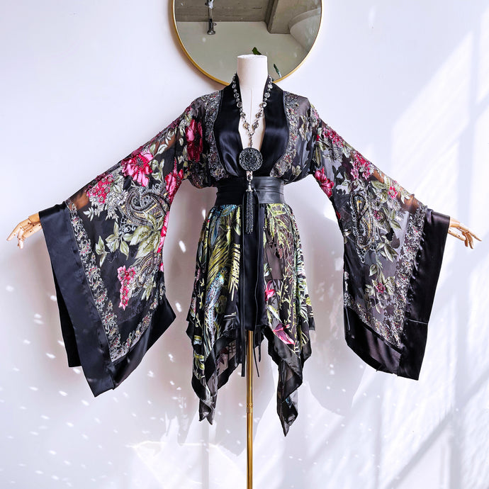 She rules her life like a bird in flight (Black Silk Tropical Paisley Floral Burnout)