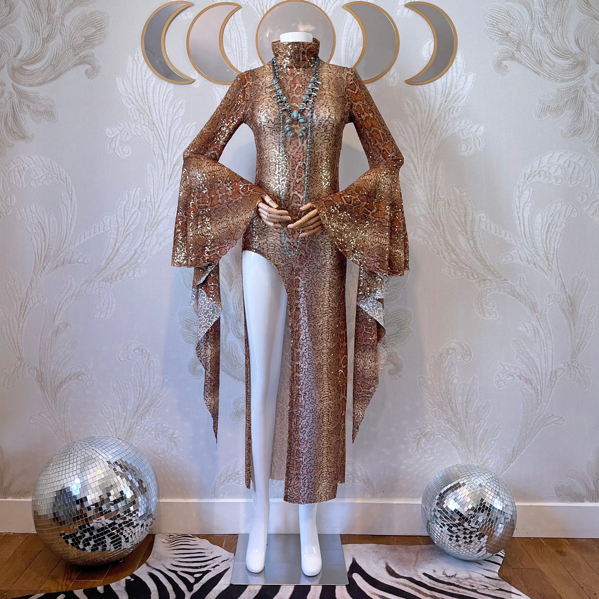 Snake Charmer Sequin Mesh High Slit Dress girl on a vine Snake Charmer Sequin Mesh High Slit Dress girl on a vine