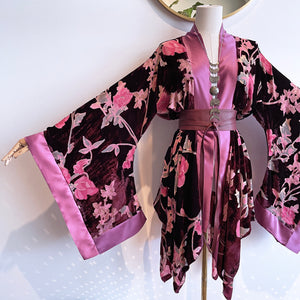 She rules her life like a bird in flight (Merlot Burnout Floral with Mauve + Black)