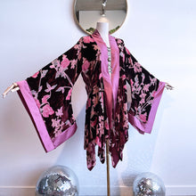 Load image into Gallery viewer, She rules her life like a bird in flight (Merlot Burnout Floral with Mauve + Black)
