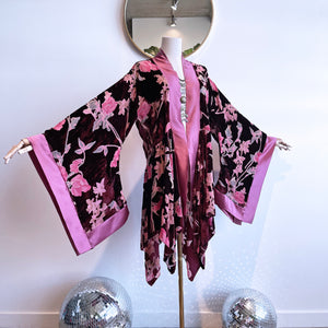 She rules her life like a bird in flight (Merlot Burnout Floral with Mauve + Black)