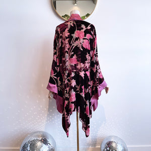 She rules her life like a bird in flight (Merlot Burnout Floral with Mauve + Black)