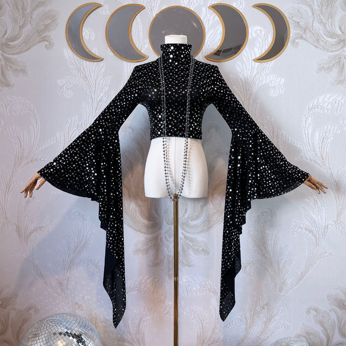 Lady Stardust (Mock Neck Crop Top Extra Long Cascade Sleeve)