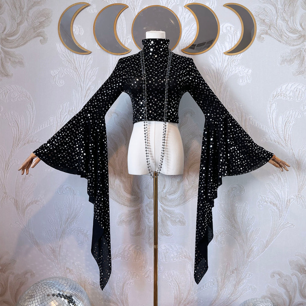 Lady Stardust (Mock Neck Crop Top Extra Long Cascade Sleeve)