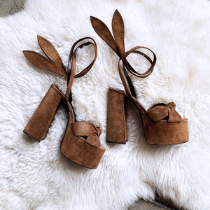 SAINT LAURENT Brown Suede Ankle Wrap Sandal