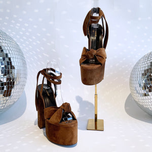 SAINT LAURENT Brown Suede Ankle Wrap Sandal