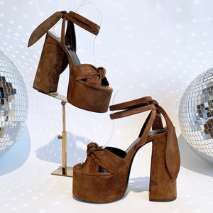 SAINT LAURENT Brown Suede Ankle Wrap Sandal