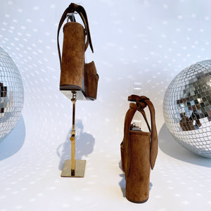 SAINT LAURENT Brown Suede Ankle Wrap Sandal