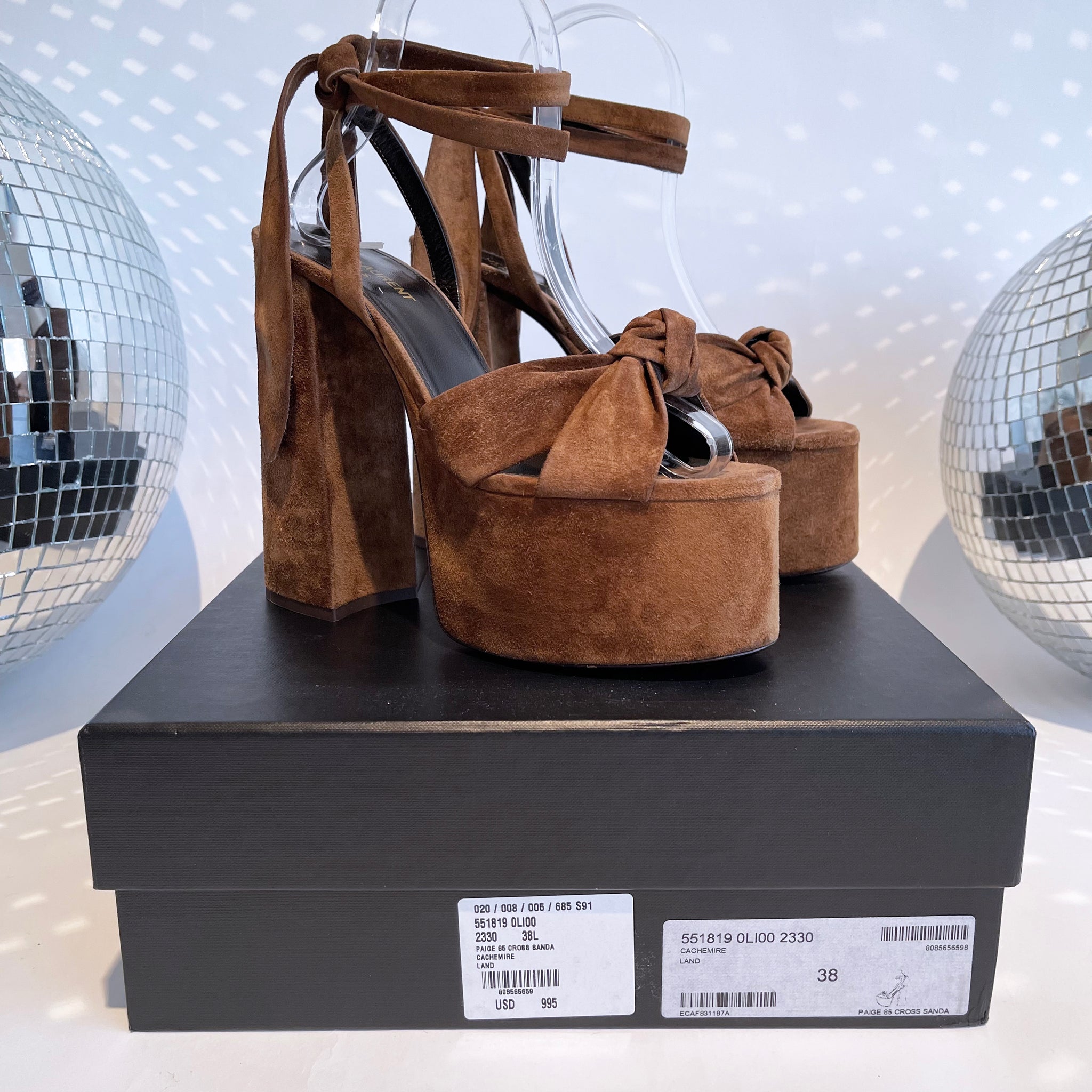 SAINT LAURENT Brown Suede Ankle Wrap Sandal girl on a vine