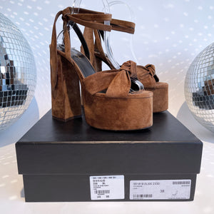 SAINT LAURENT Brown Suede Ankle Wrap Sandal