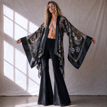 Load image into Gallery viewer, She rules her life like a bird in flight (Silk Floral Burnout Pink Beading on Black)