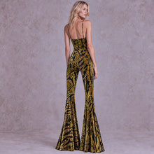 Load image into Gallery viewer, Second Skin — Lace &amp; Velvet Burnout Flare Jumpsuit