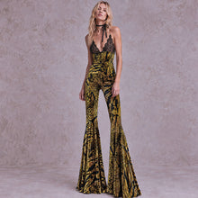Load image into Gallery viewer, Second Skin — Lace &amp; Velvet Burnout Flare Jumpsuit