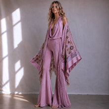 Load image into Gallery viewer, She rules her life like a bird in flight (Silk Floral Burnout Pink Beading on Black)
