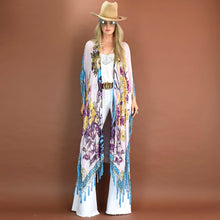 Load image into Gallery viewer, Ophelia ~ Beaded Caftan or Kimono with Tassels (Pale Pink Turquoise)