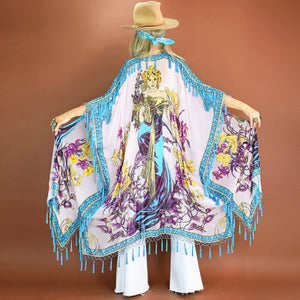 Ophelia ~ Beaded Caftan or Kimono with Tassels (Pale Pink Turquoise)