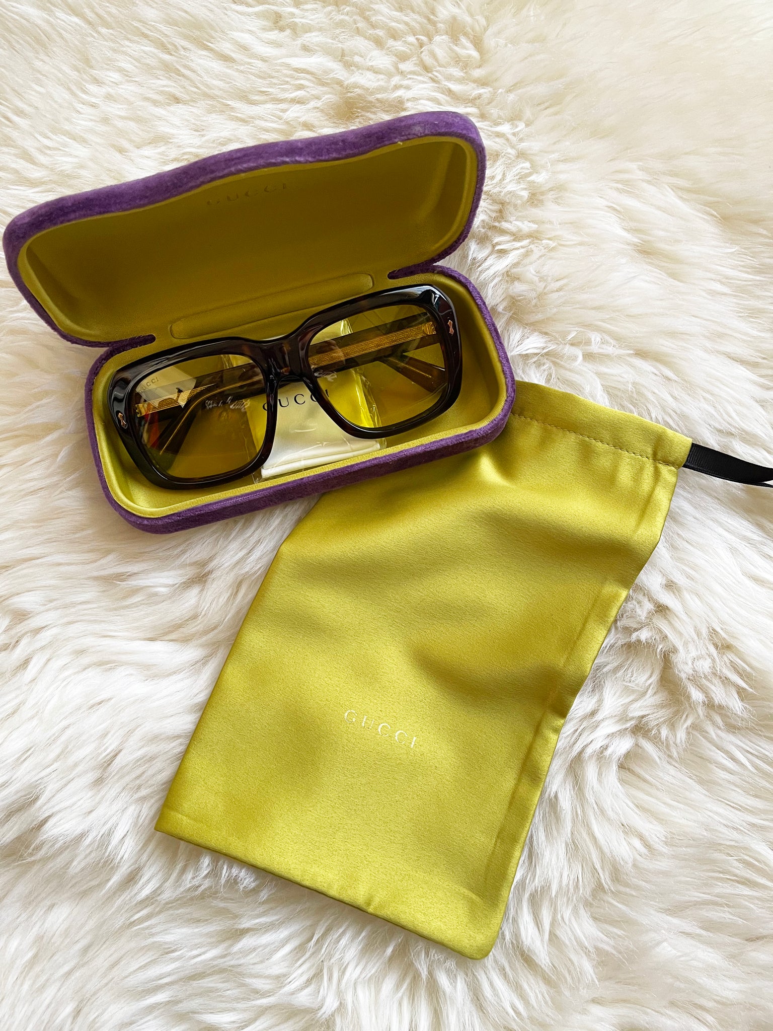 Gucci Oversized Tortoiseshell Yellow Tint Sunglasses girl on a vine