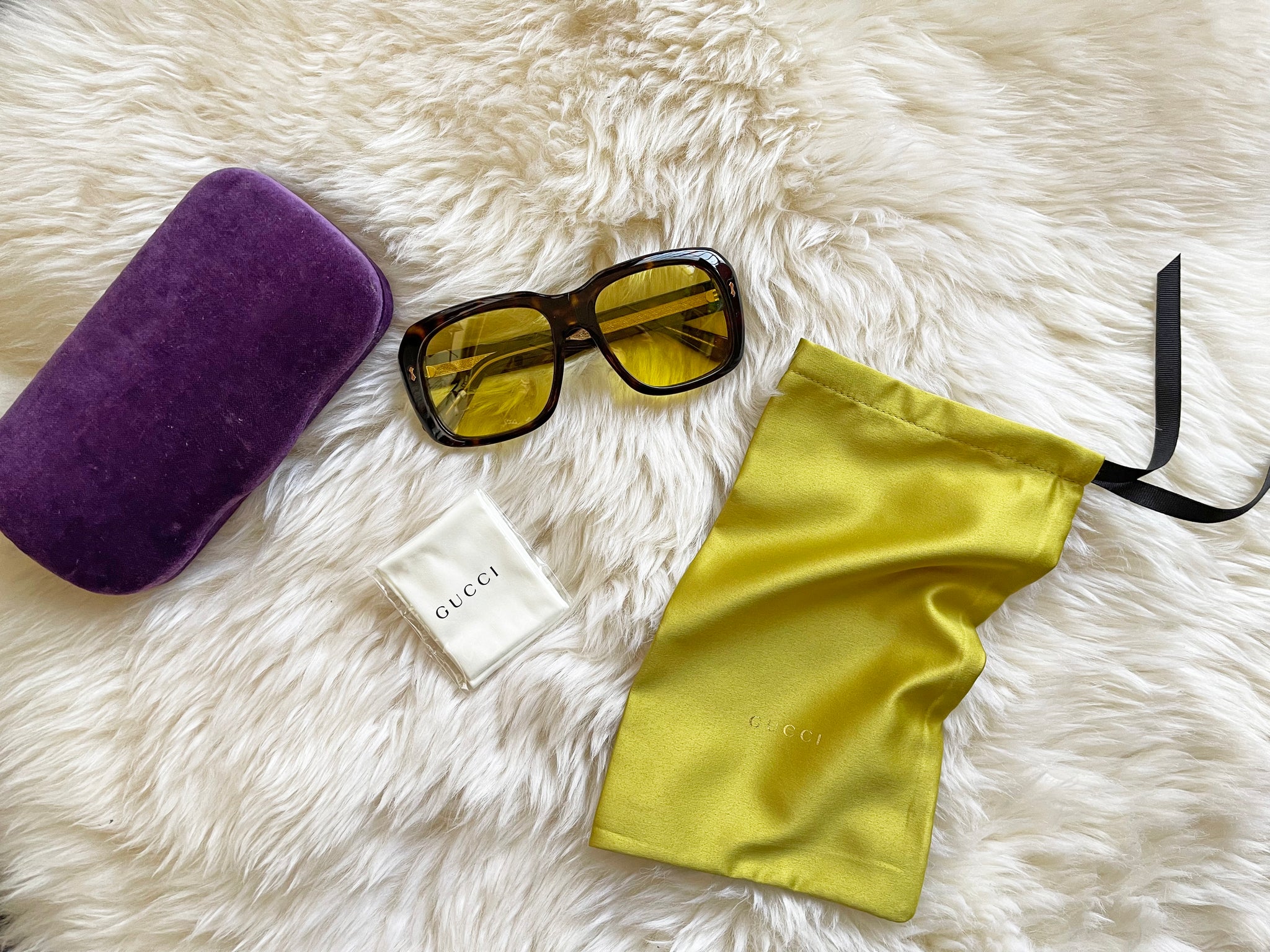 Gucci Oversized Tortoiseshell Yellow Tint Sunglasses girl on a vine